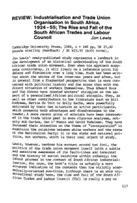 Review: Industrialisation and trade union organisation in South Africa, 1924-55; the rise and fall of the South African Trades and Labour Council: Jon Lewis
