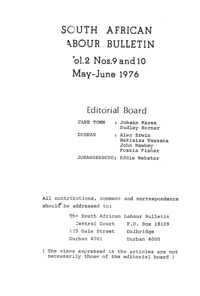 South African Labour Bulletin Volume 2 Number 9 and 10 May/June 1976