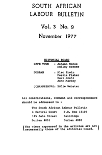 South African Labour Bulletin Volume 3 Number 9 November 1977