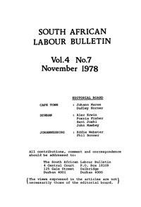 South African Labour Bulletin Volume 4 Number 7 November 1978