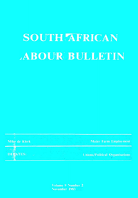 South African Labour Bulletin Volume 9 Number 2 November 1983