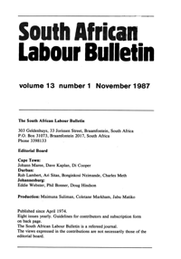 South African Labour Bulletin Volume 13 Number 1 November 1987