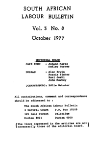 South African Labour Bulletin Volume 3 Number 8 October 1977