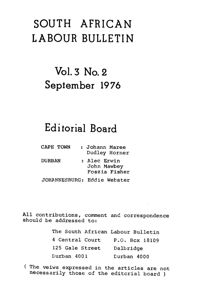 South African Labour Bulletin Volume 3 Number 2 September 1976