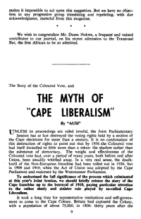 The story of the Coloured vote and the myth of Cape liberalism