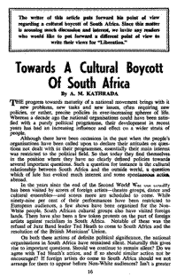 Towards a cultural boycott of South Africa