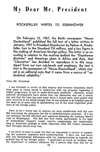 My dear Mr. President: Rockefeller writes to Eisenhower