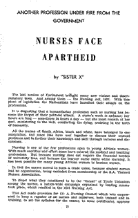 Nurses face apartheid: another profession under fire from the government