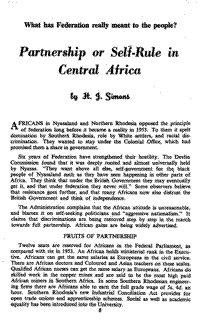 What has federation really meant to the people?: Partnership or  self-rule in Central Africa