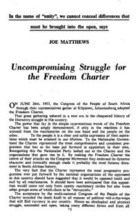 Uncompromising struggle for the freedom charter