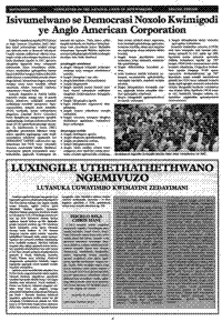 Isivumelwano se democrasi noxolo kwimigodi ye Anglo American Corporation (article written in Xhosa language)