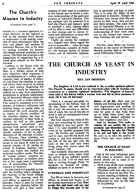 The Church as yeast in Industry