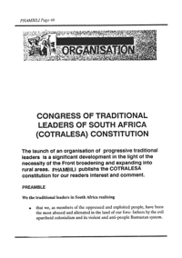 Congress of Traditional Leaders of South Africa (COTRALESA) Constitution