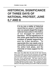 Historical significance of three days of national protest, June 6, 7 and 8