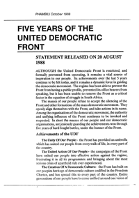 Five years of the United Democratic Front