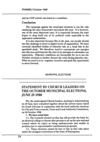 Statement by Church Leaders on the October Municipal elections, June 29 1998