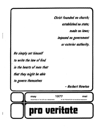 Pro Veritate Volume 16 Number 1 May 1977