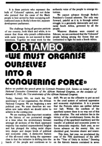O R Tambo: We must organise ourselves into a conquering force