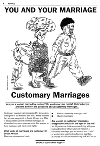 You and your marriage: customary marriages