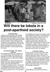 Will there be lobola in a post-apartheid society?