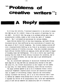 Problems of creative writers: a reply