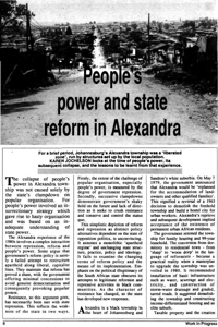 Peoples power and state reform in Alexandra