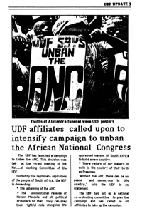
United Democratic Front affiliates called upon to intensify campaign to unban the African National Congress
