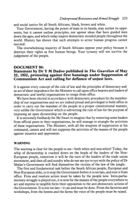 
Statement protesting against first bannings under Suppression of Communism Act and calling for defiance of unjust laws
