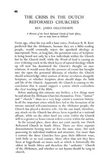 The crisis in the Dutch Reformed churches