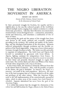 The Negro liberation movement in America