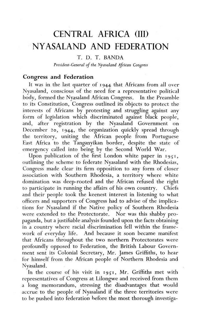Central Africa III: Nyasaland and Federation