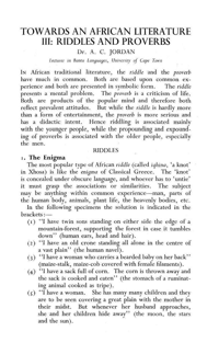 
Towards an African literature III: riddles and proverbs

