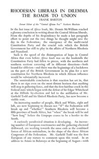 
Rhodesian liberals in dilemma: the road to union
