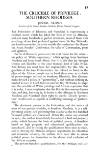 The Crucible of privilege: Southern Rhodesia