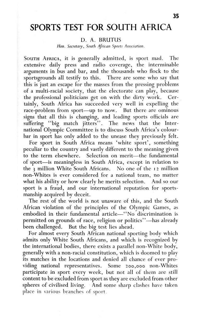Sports  test for South Africa