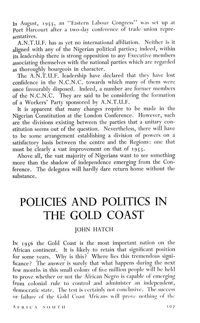 Policies and politics in the Gold Coast