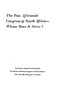 The Pan Africanist Congress of South Africa: whom does it serve?
