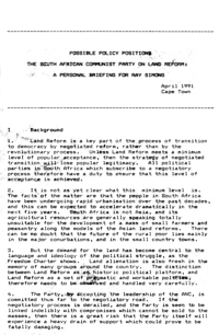 Possible policy positions, The South African Communist Party on Land Reforms: a personal briefing for Ray Simons

