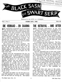 The Black Sash/Die Swart Serp Volume 1 Number 2 February 1956
