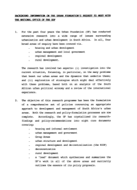 Background information on the Urban Foundatio