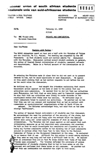 Letter from Duncan Innes, President, NUSAS, to SRC Presidents and National Executive
