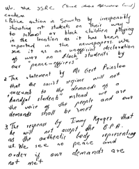 We the SSRC condemn..., handwritten statement 
