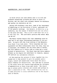 
Malnutrition: Fact or Fiction: Fact Paper presented at the Black Sash National Conference 1973
