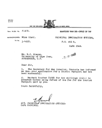 Letter to Jack Simons from Acting Principal Immigration Officer
