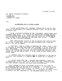 Letter from Jack Simons to Zambian Chief Immigration Officer  
