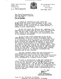 Letter from I R Mwajasho to Chief Representative of the ANC
