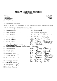 List of prisoners of the African National Congress in Rhodesian jails
