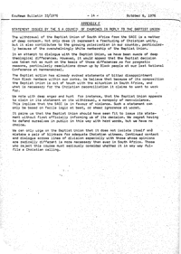 Statement issued by the S A Council of Churches in reply to the Baptist Union
