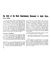 The birth of the Black Consciousness Movement in South Africa
