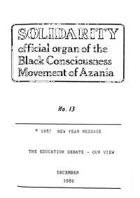 Solidarity: official organ of the Black Consciousness Movement of Azania, No13